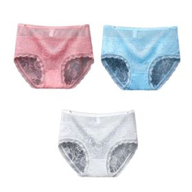 3 Pcs Lace Sexy Bikini Panties Rose Mesh Underwear High Waist Plus Size Panties for Women Pack,Pink Blue White