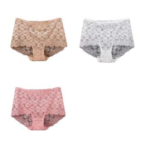 3 Pcs Lace Sexy Bikini Panties Daisy Mesh Underwear Plus Size Boyshorts Panties for Women Pack,Beige White Pink